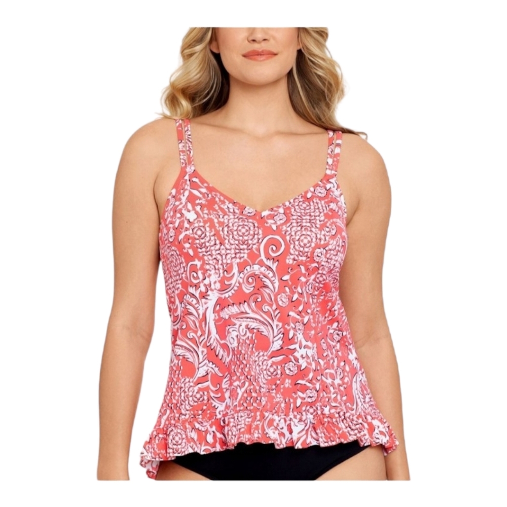 NWT Swim Solutions Women's Tankini Swimsuit Top, Size 14, Color Coral